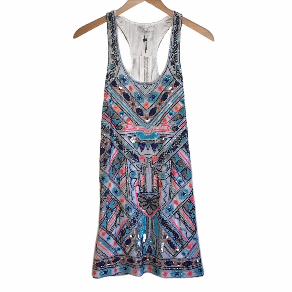 Parker Beaded Multicolor White Mini Cocktail Dress - New With Tags NWT $396